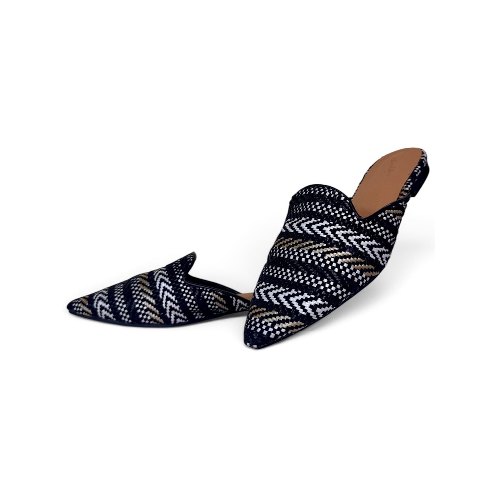 Universal Thread Woven Pointed Toe Mule Flats Geometric Black Tan Size 8.5